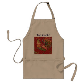 French Country Red Rooster Top Cook! Apron