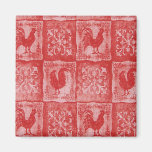 French Country Red Roosters Fridge Magnet