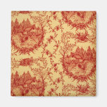 French Country Toile BarnRed/Butter Rooster Magnet