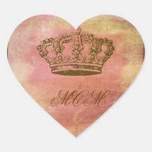French Crown in Pink & Ivory Heart Stickers