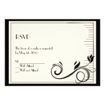 French Deco Rose Black Cream Response Card Personalized Announcement