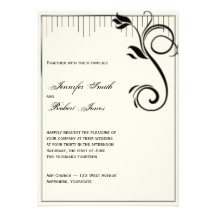 French Deco Rose Black Cream Wedding Invitation