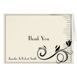 French Deco Rose Black Cream Wedding Thank You Card