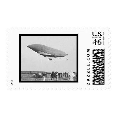 French Dirigible Flight to Chalais-Mendon 1907 Postage Stamp by lc_vintagephotos