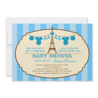 French Eiffel Tower Twin Baby Shower Invitation