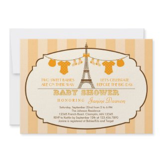 French Eiffel Tower Twin Baby Shower Invitation