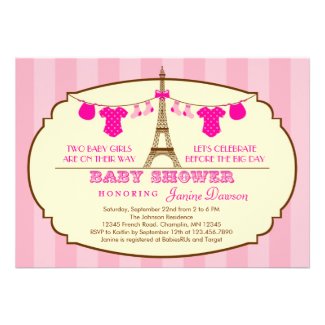 French Eiffel Tower Twin Baby Shower Invitation