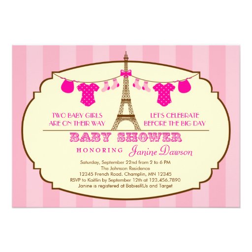 French Eiffel Tower Twin Baby Shower Invitation