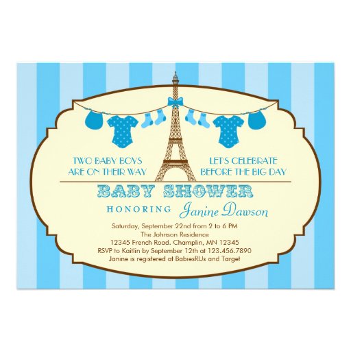 French Eiffel Tower Twin Baby Shower Invitation