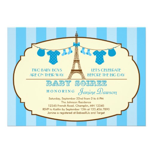 French Eiffel Tower Twin Baby Shower Invitation