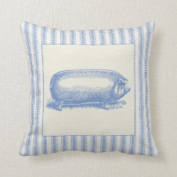 French Farm Pig with Ticking Throw Pillow