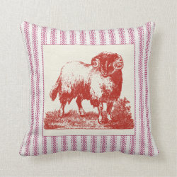 French Farmyard Sheep with Ticking Throw Pillow