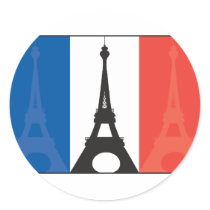 French Flag and Eiffel Tower Round Stickers