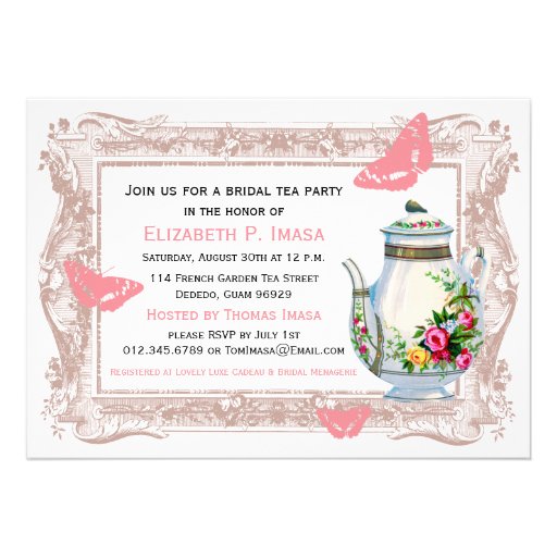French Garden Bridal Tea Party Personalized Invites