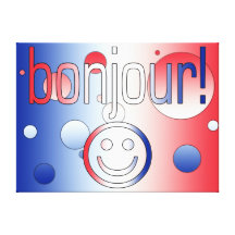 French Gifts : Hello / Bonjour + Smiley Face Gallery Wrapped Canvas