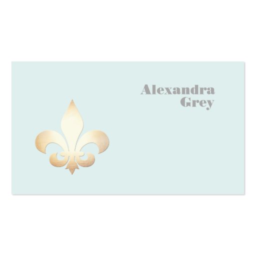 French Gold Leaf Fleur de Lis Light Blue Business Card Template (front side)