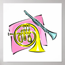 French Horn Clarinet Pink Background Graphic Posters