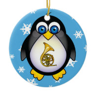 French Horn Penguin Blue Christmas Gift Ornament