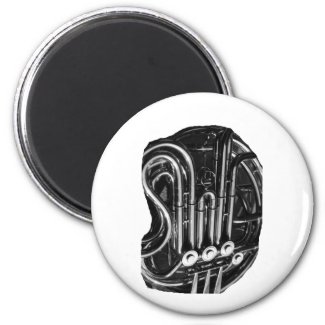 French Horn Piping Black and White photo design magnet