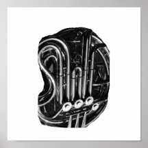 French Horn Piping Black and White photo design Posters