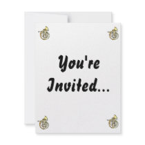 French horn type instrument front facing bell personalized invitation