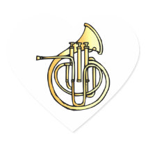 French horn type instrument front facing bell heart sticker