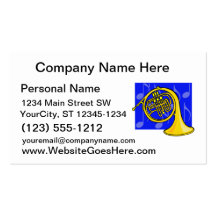 French Horn, Yellow, With Blue Notes Back Business Card Template
