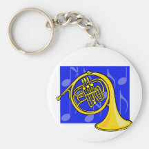 French Horn, Yellow, With Blue Notes Back Key Chains
