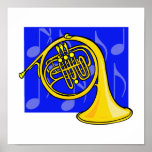 French Horn, Yellow, With Blue Notes Back posters