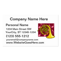 French Horn, Yellow, With Burgundy Notes Back Business Card