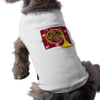 French Horn, Yellow, With Burgundy Notes Back petshirt