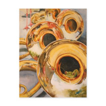 French Horns Musician Funny Frog Artist Card postcards