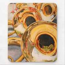 French Horns Musician Funny Frog Escape Artist mousepads by michelleys French Horns Musician Funny Frog Escape Artist mousepads