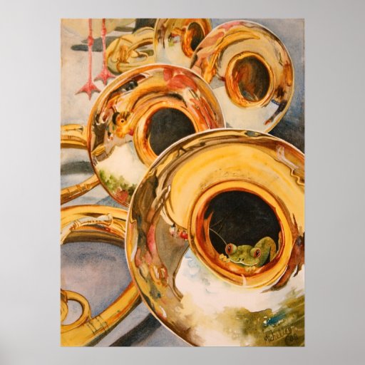 French Horns Musician Funny Frog Escape Artist Poster Zazzle
