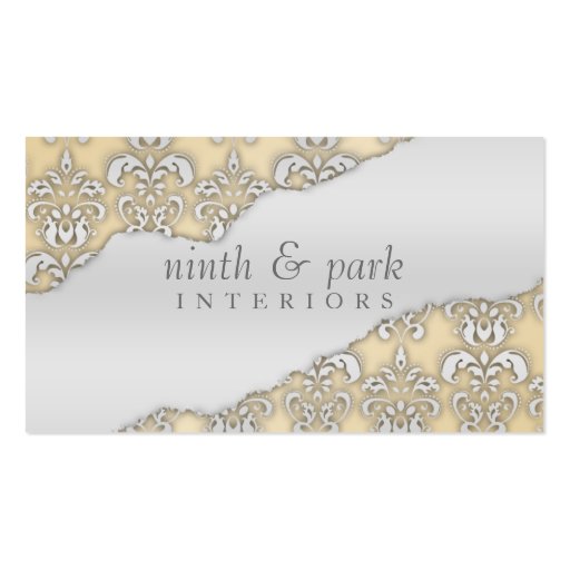 French Lace Ripped Damask Interior Design Business Card Template (front side)