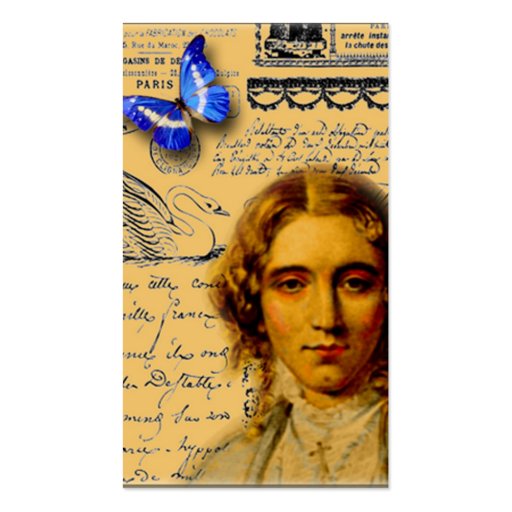 french lady with butterffly store hang tags business card templates (front side)