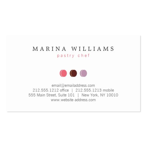 FRENCH MACARON TRIO LOGO 3 on White Business Cards (back side)