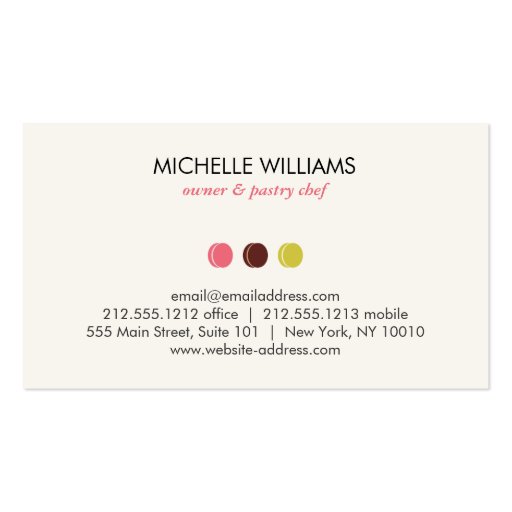 FRENCH MACARON TRIO LOGO for Bakery, Pastry Chef Business Card Template (back side)