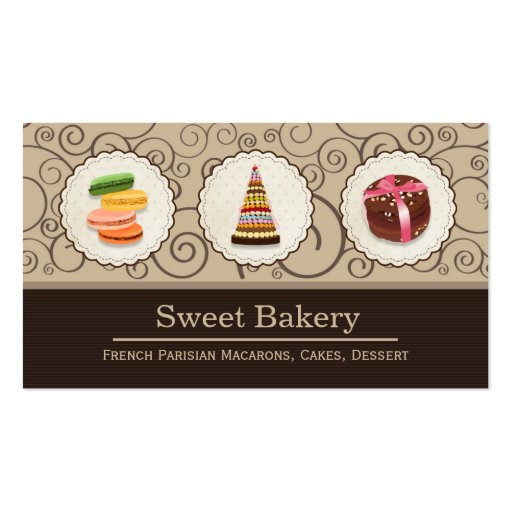 French Macaroons - Custom Dessert Bakery Store Business Card Template (front side)