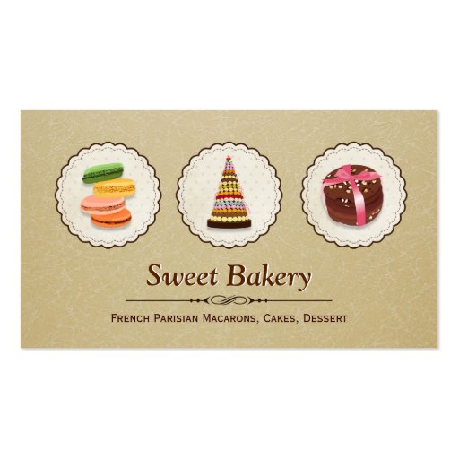 French Macaroons - Custom Dessert Bakery Store Business Card Templates (front side)