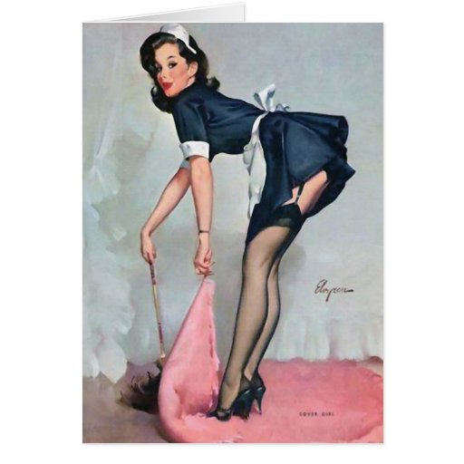 French Maid Sweeping Pin Up Card Zazzle