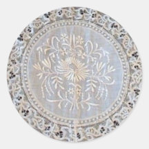 French Normandy Lace Whitework Round Sticker
