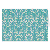 French Ornament Vintage Floral Damask Blue, White Greeting Card