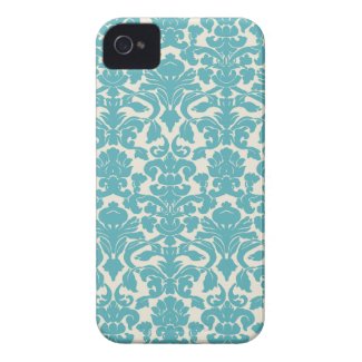 French Ornament Vintage Floral Damask Blue, White iPhone 4 Covers