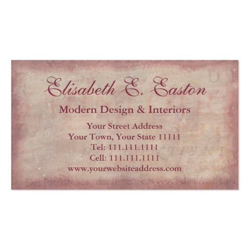 French Patina Vintage Red Toile Pompei Colors Business Card Templates (front side)