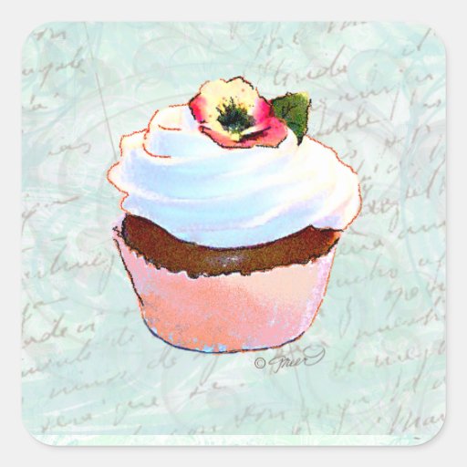 French pink Chocolate Cupcake Victorian Style Square Stickers
