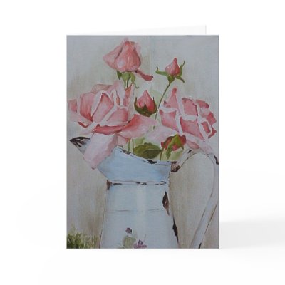 French pitcher roses  greeting cards by Lesleysloft