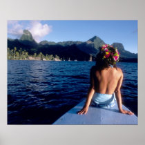 French Polynesia, Moorea. Woman enjoying view on
