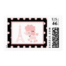 French Poodle Paris Birthday Postage Stamps