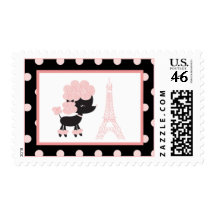 French Poodle Paris Birthday Postage Stamps